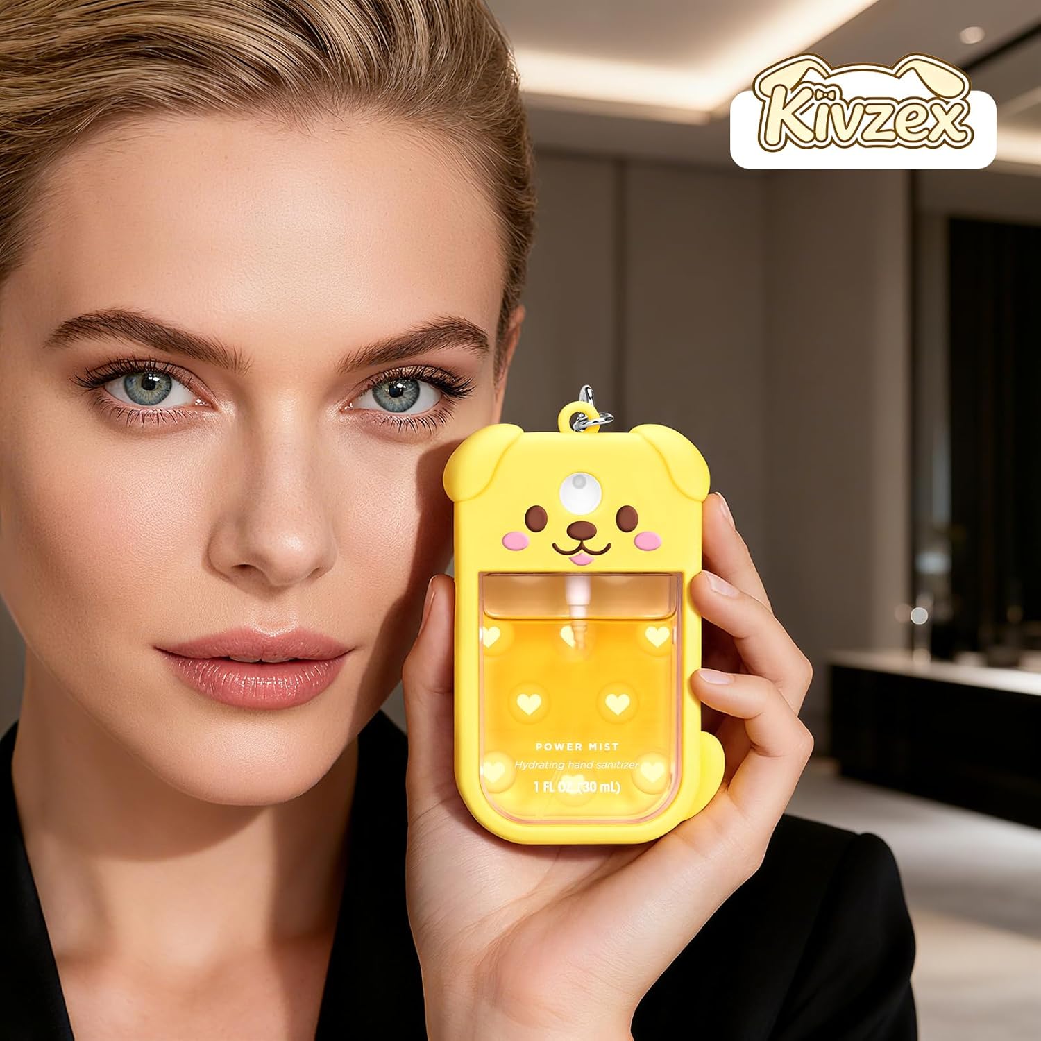 Dog Silicone Case for Touchland Hand Sanitizer Spray with Keychain, Compatible with Power Mist & Glow Mist 1 FL Oz/30ML for Touchland Case, Cute Travel Cover Sleeve Yellow